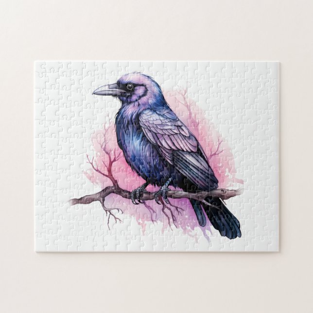 Black Raven on a Branch Illustration Jigsaw Puzzle (Horizontal)