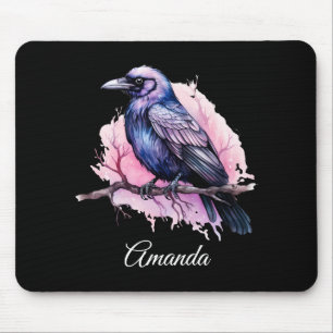 Black Raven on a Branch Illustration Mouse Mat