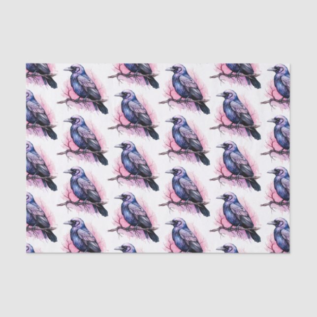 Black Raven on a Branch Illustration Pattern Tissue Paper (Front)