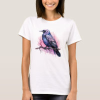 Black Raven on a Branch Illustration