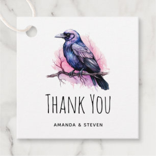 Black Raven on a Branch Illustration Thank You Favour Tags