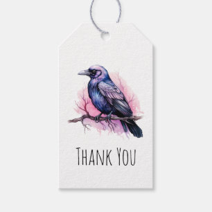 Black Raven on a Branch Illustration Thank You Gift Tags