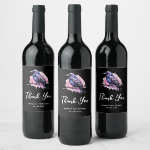 Black Raven on a Branch Illustration Thank You Wine Label