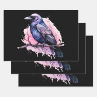 Black Raven on a Branch Illustration