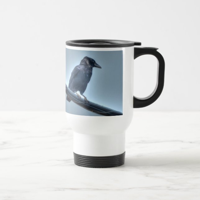 Black Raven on a Powerline Gothic, Celtic, Wiccan Travel Mug (Right)