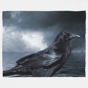 Black Raven on Fleece Blanket