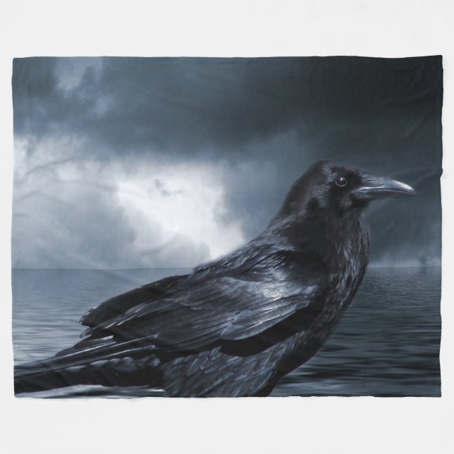 Black Raven on Fleece Blanket (Front (Horizontal))