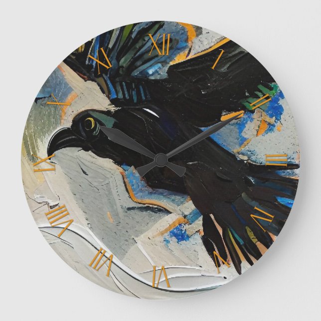 Black raven painting large clock (Front)