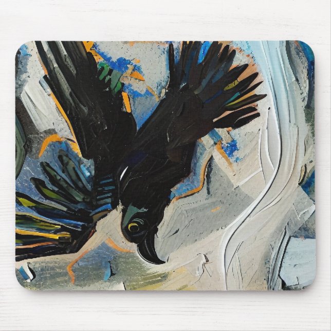 Black raven painting mouse mat (Front)