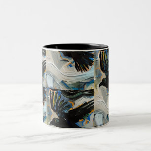 Black raven painting Two-Tone coffee mug