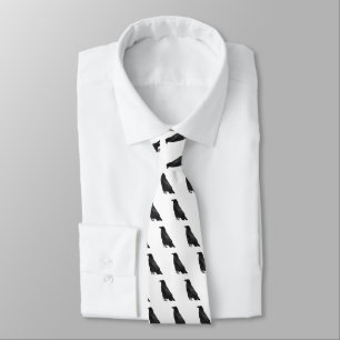 Black Raven Pattern on White Tie