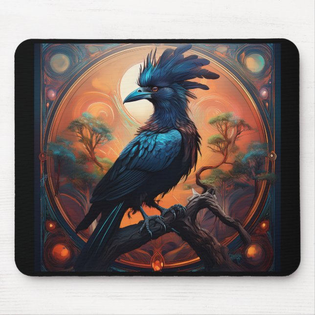 Black Raven Perched On A Gnarled Branch  Mouse Mat (Front)