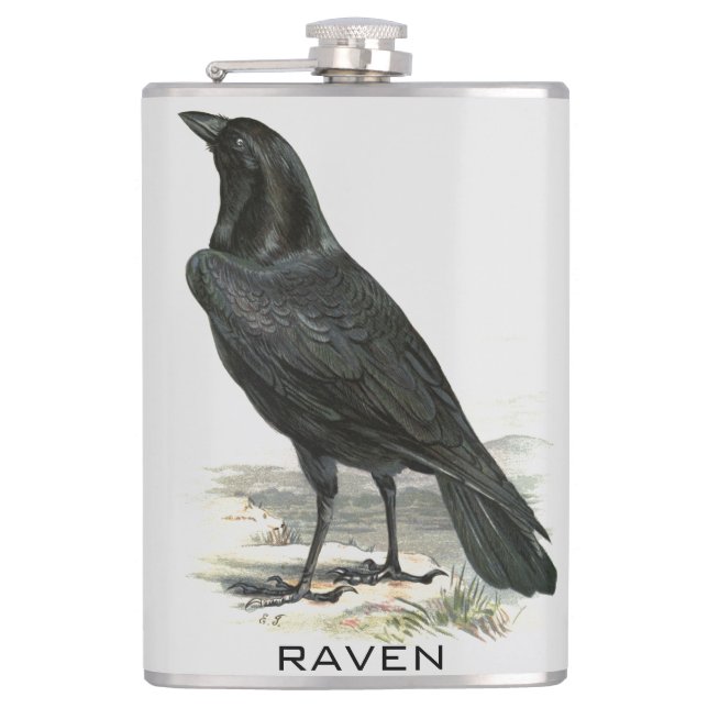 Black Raven Personalise Name Flask (Front)
