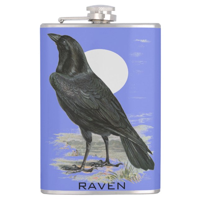 Black Raven Personalise Name Flask (Front)