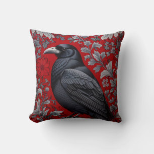 Black Raven Red Floral William Morris Inspired Cushion