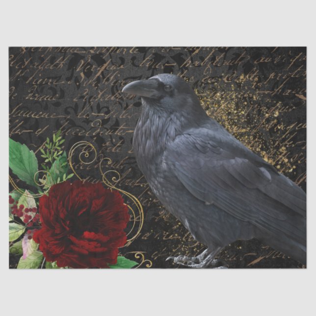 Black Raven Rose Whimsical Tissue Paper (Front)