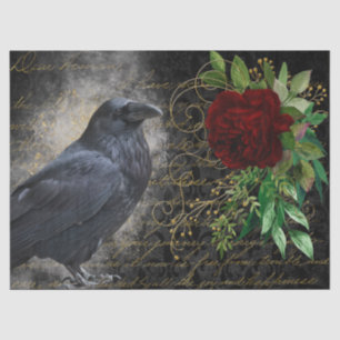 Black Raven Rose Whimsical Tissue Paper