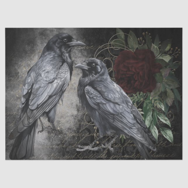 Black Raven Rose Whimsical Tissue Paper (Front)