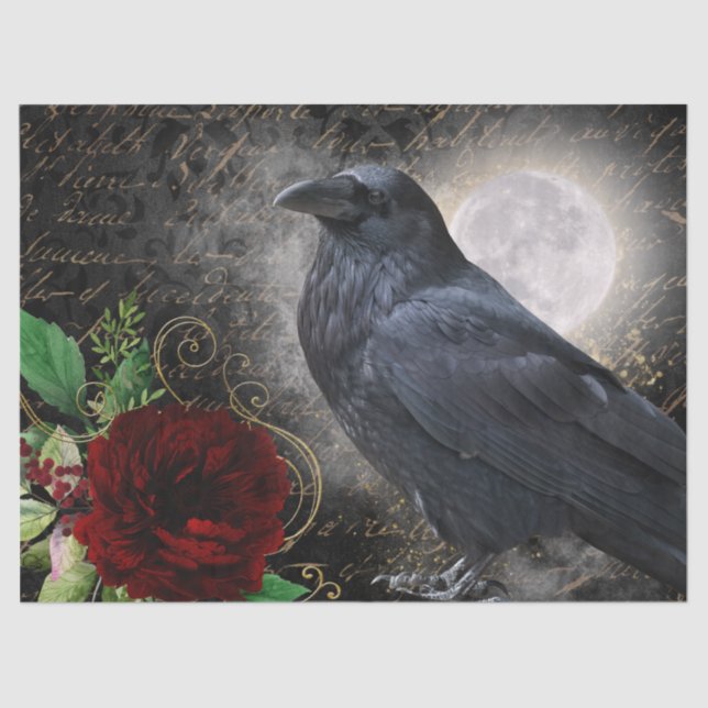 Black Raven Rose Whimsical Tissue Paper (Front)