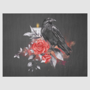 Black Raven Rose Whimsical Watercolor Decoupage Tissue Paper