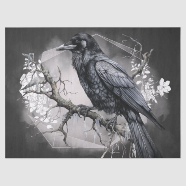 Black Raven Rose Whimsical Watercolor Tissue Paper (Front)