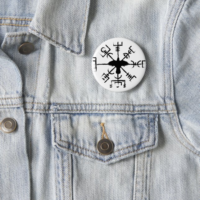 Black Raven Vegvisir Protection Sigil 6 Cm Round Badge (In Situ)