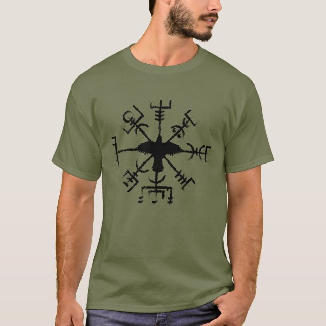 Black Raven Vegvisir Protection Sigil Keychain T-Shirt (Front)