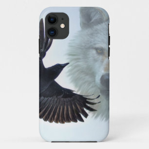 Black Raven & White Wolf Wildlife Fantasy iPhone 11 Case