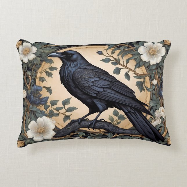 Black Raven William Morris Inspired Decorative Cushion (Front)