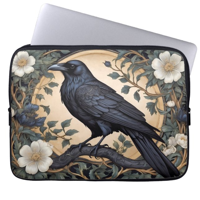 Black Raven William Morris Inspired Laptop Sleeve (Front)