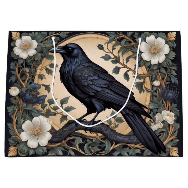 Black Raven William Morris Inspired Large Gift Bag (Front)