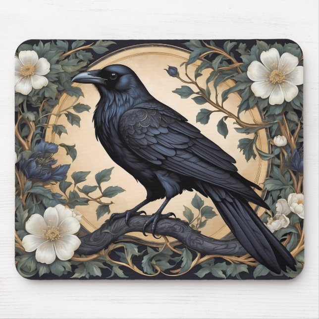 Black Raven William Morris Inspired Mouse Mat (Front)