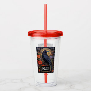 Black Raven with Flowers Gothic Design Acrylic Tumbler