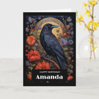 Black Raven with Flowers Gothic Design Birthday