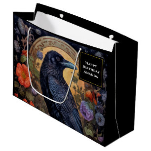 Black Raven with Flowers Gothic Design Birthday Large Gift Bag