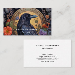 Black Raven with Flowers Gothic Design Business Card