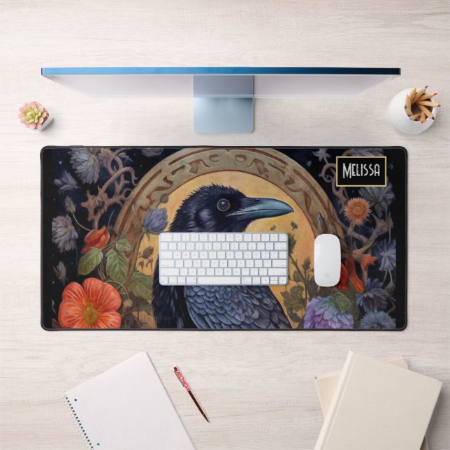 Black Raven with Flowers Gothic Design Desk Mat (Office 1)