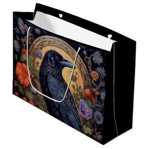 Black Raven with Flowers Gothic Design Large Gift Bag