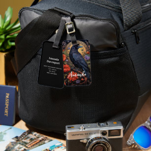 Black Raven with Flowers Gothic Design Luggage Tag