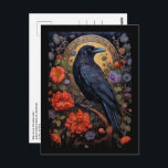 Black Raven with Flowers Gothic Design Postcard<br><div class="desc">Postcard with a black crow perched on a branch surrounded by red flowers. Cool gothic vibe.</div>