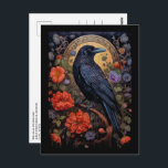 Black Raven with Flowers Gothic Design Postcard<br><div class="desc">Postcard with a black crow perched on a branch surrounded by red flowers. Cool gothic vibe.</div>