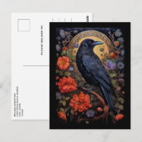 Black Raven with Flowers Gothic Design