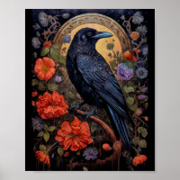 Black Raven with Flowers Gothic Design