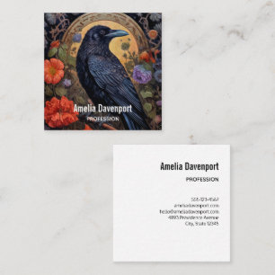 Black Raven with Flowers Gothic Design Square Business Card