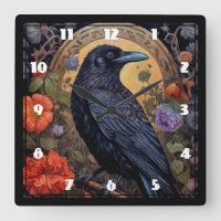 Black Raven with Flowers Gothic Design