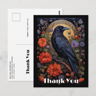 Black Raven with Flowers Gothic Design Thank You Postcard