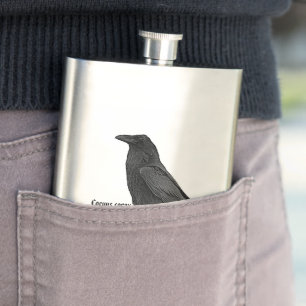 Black Raven With Scientific Name Hip Flask