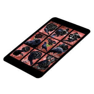 Black ravens and crows roses gothic art collage magnet