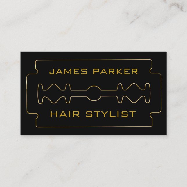 Black Razor Blade Barber Hair Stylist Business Card (Front)