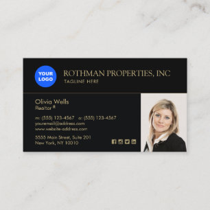 Black Real Estate   Add Logo and Photo Business Card